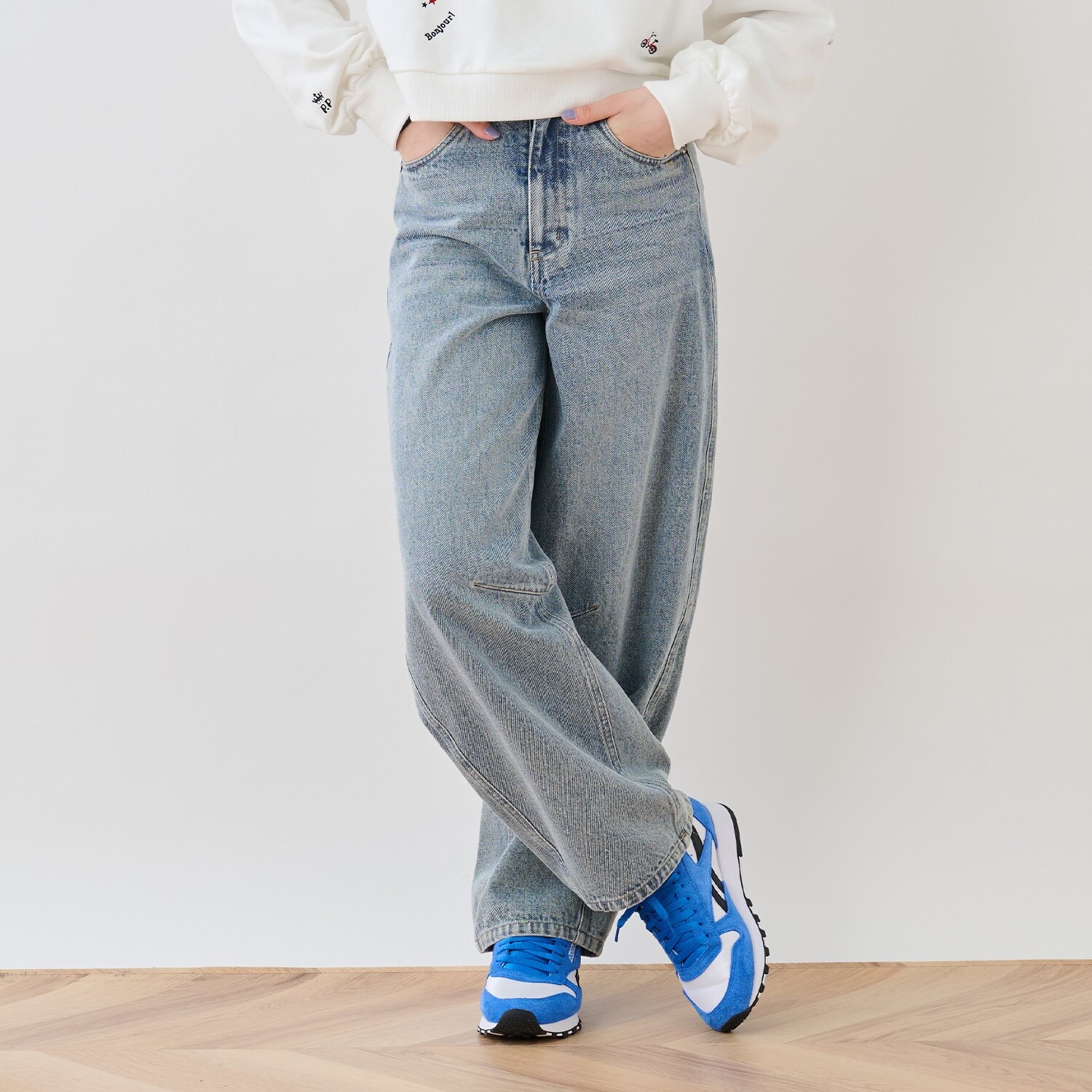 【130cmあり】ベルトつきバレルシルエットパンツ