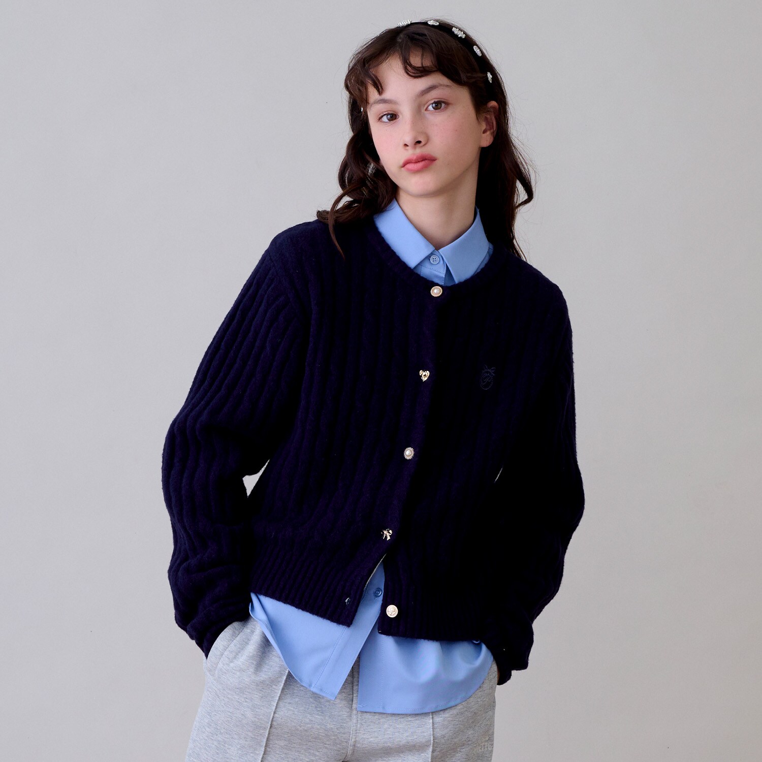 多釦カーデ＋シャツセット