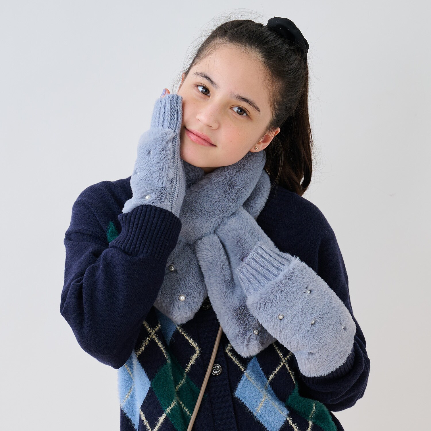 パールつきフェイクファーティペット