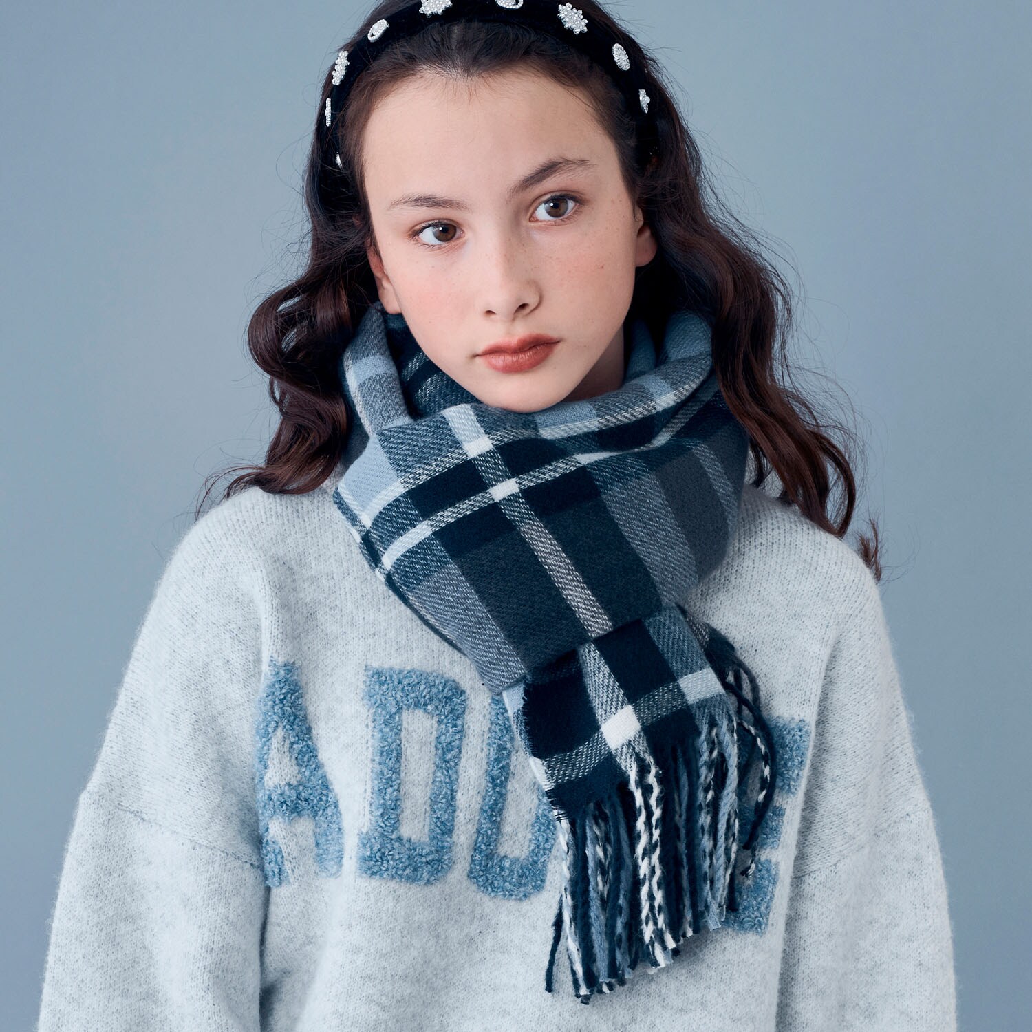 【静電気防止】カシミヤタッチチェックマフラー