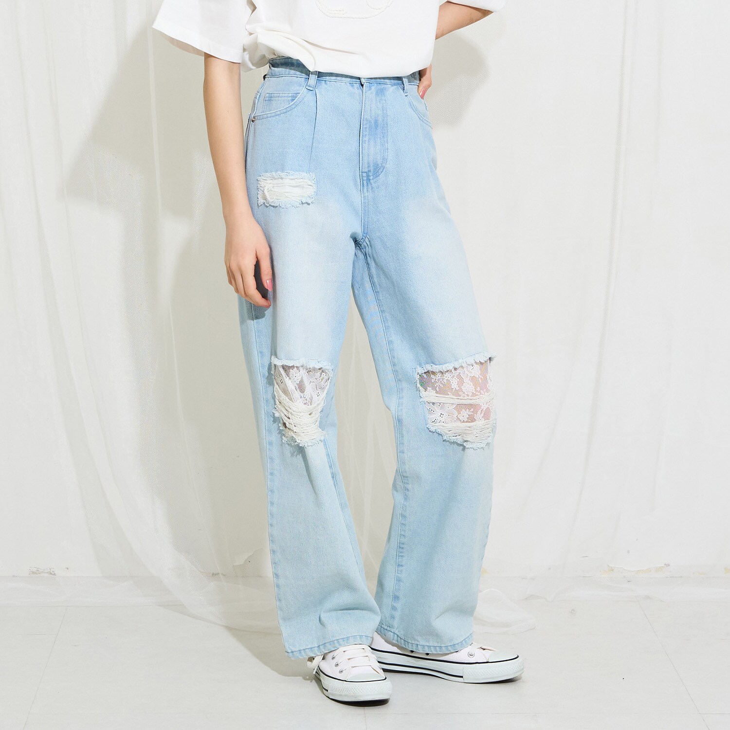 【130cmあり】ダメージデニムパンツ