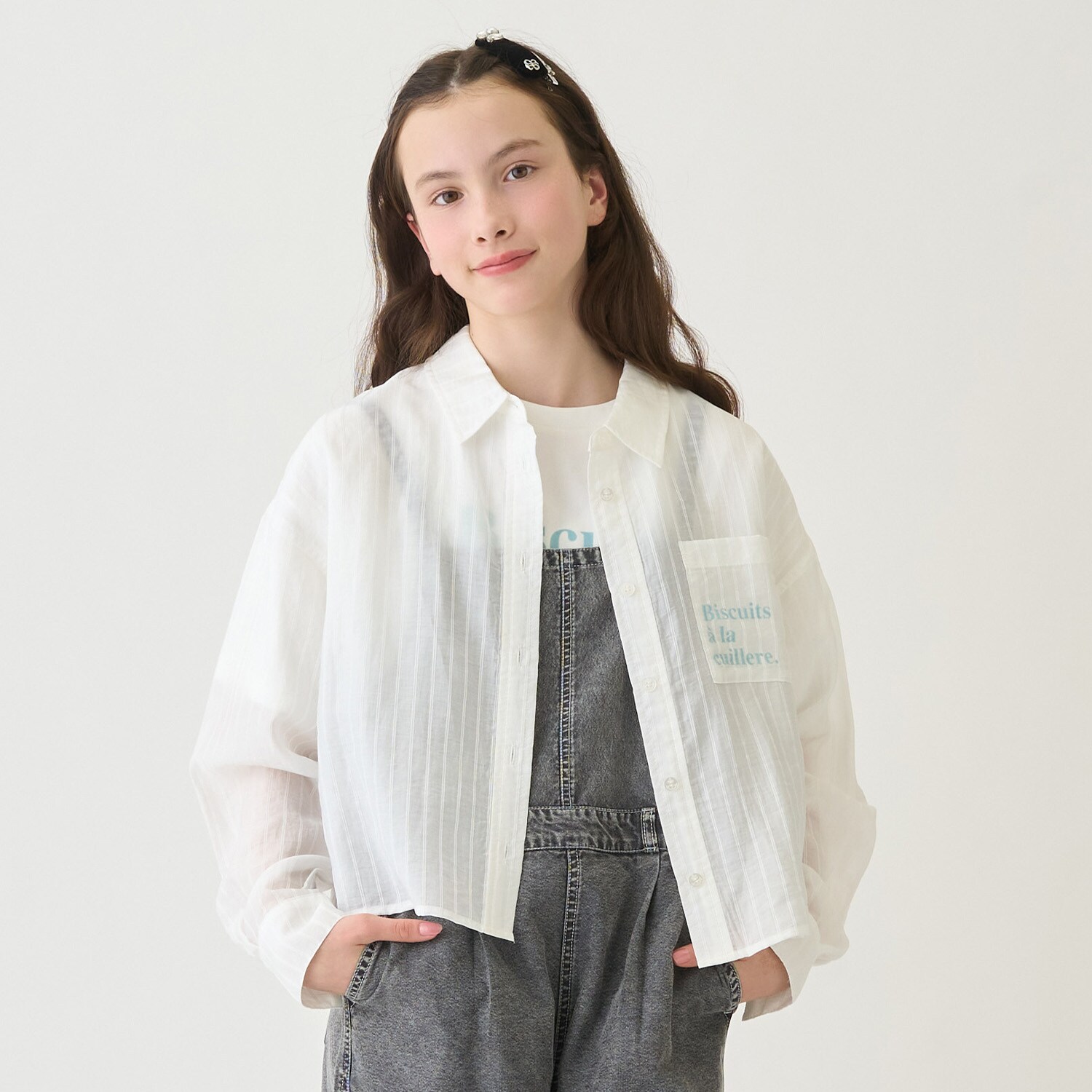 【130cmあり】シアーシャツ×インナーTシャツセット