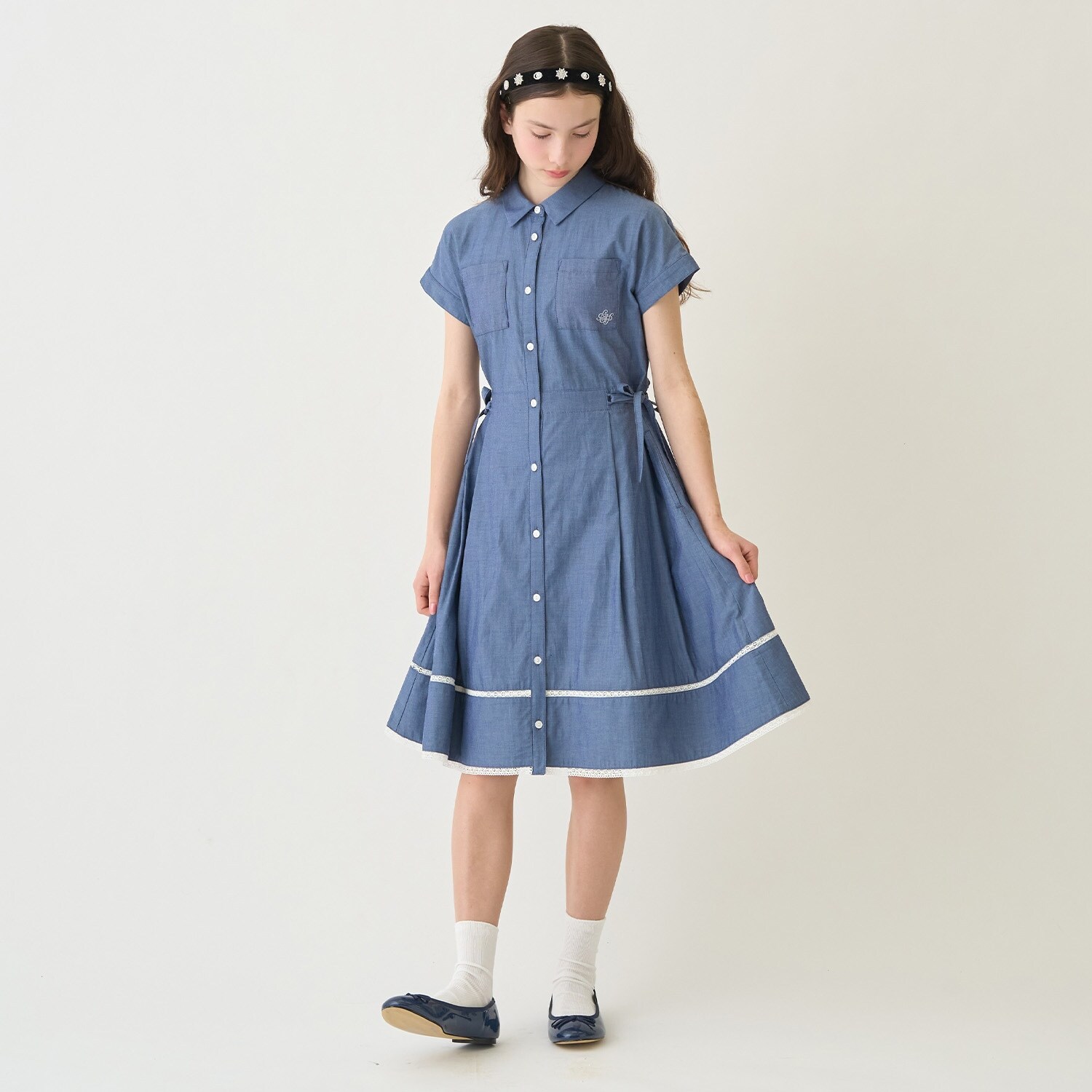 【130cmあり】サイドリボンシャツワンピース