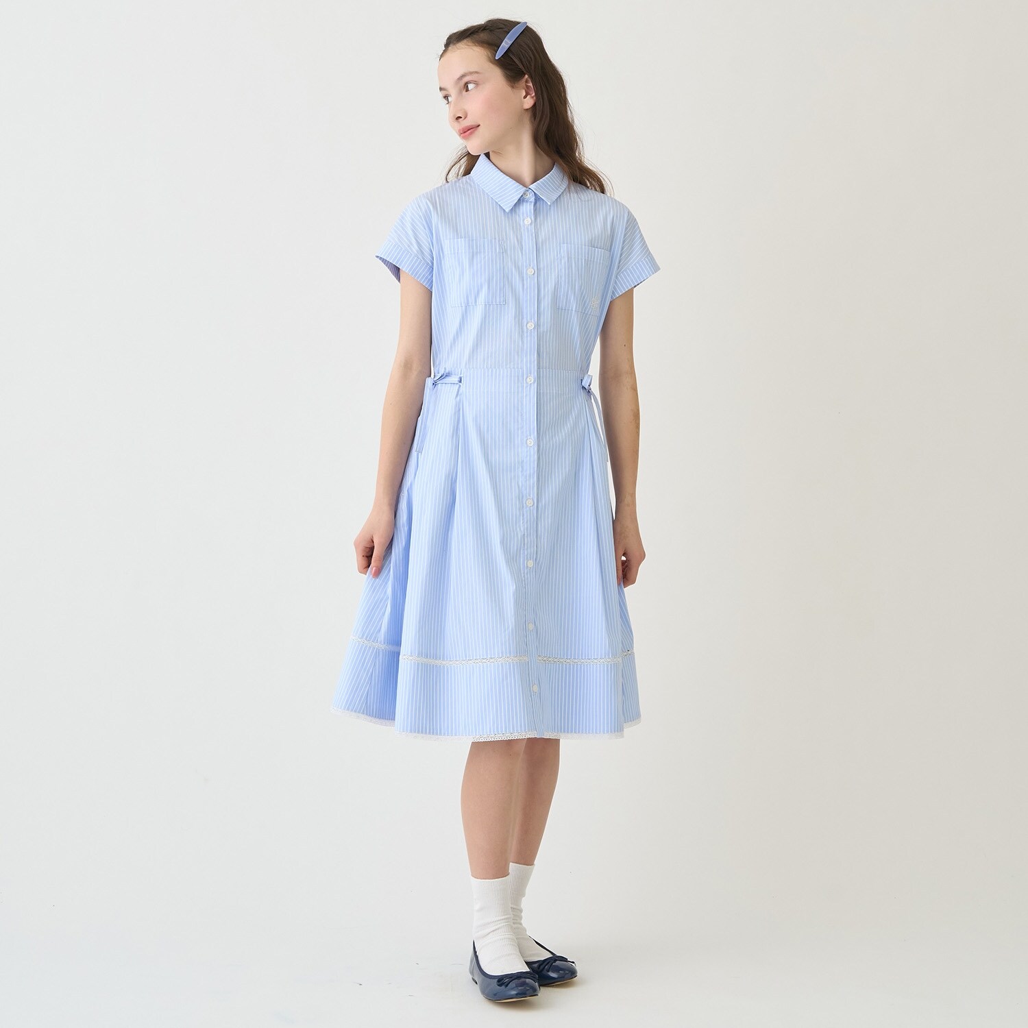 【130cmあり】サイドリボンシャツワンピース