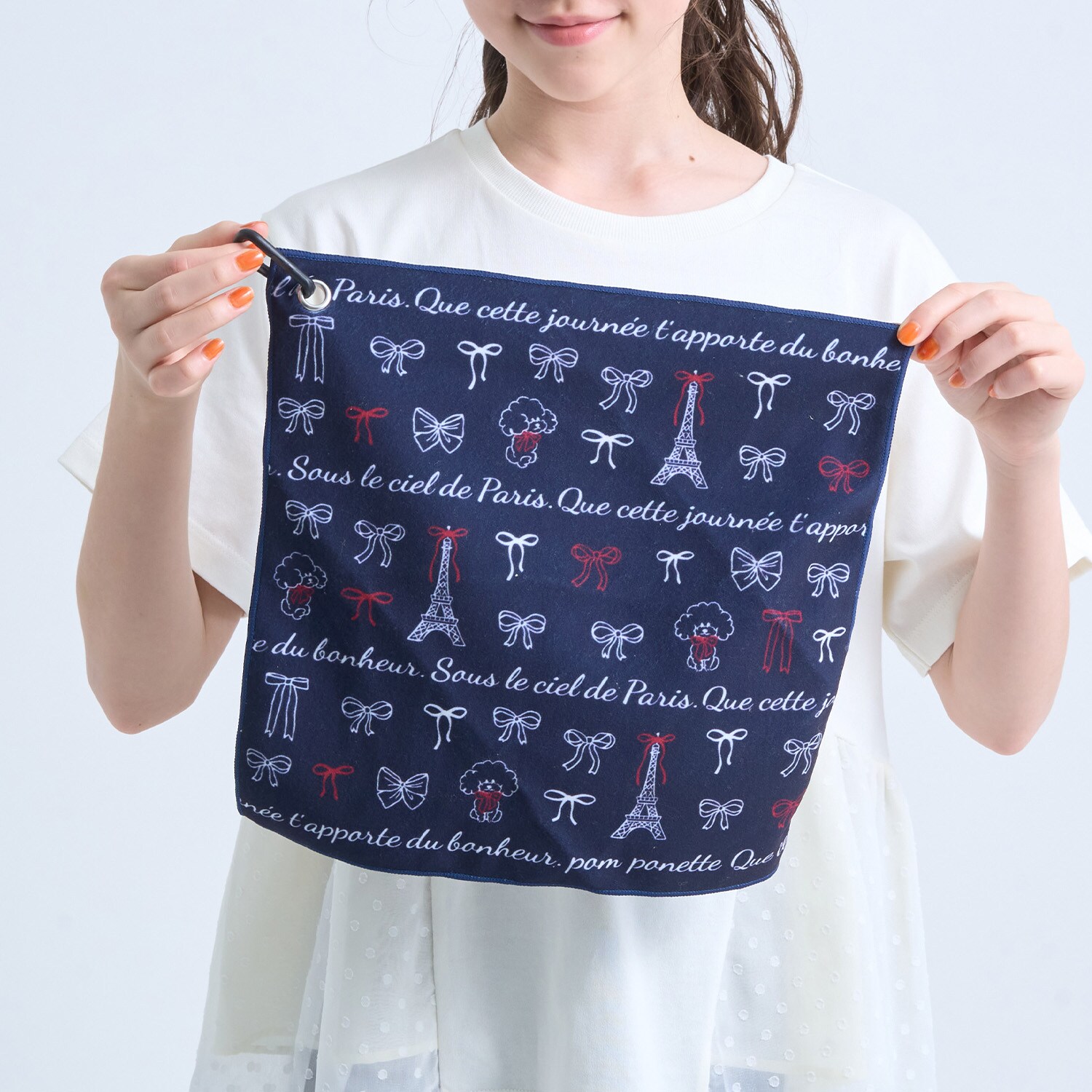 リボンドットPARIS柄くっつきタオル