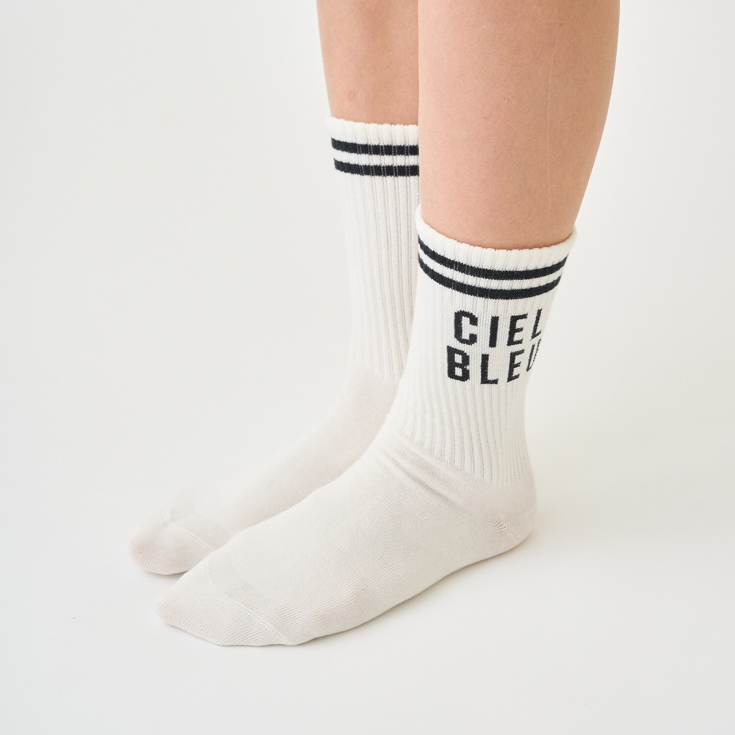 ライン入りリブクルーソックス
