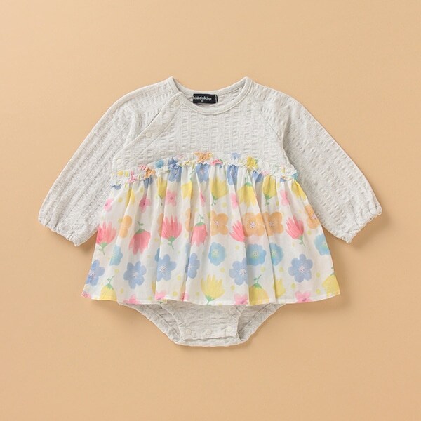 花柄切り替えカバーオール