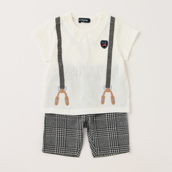 サスペ風半袖Tシャツ×チェックパンツセット