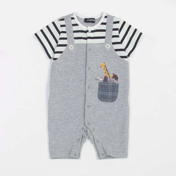 ポケットからアニマル半袖カバーオール