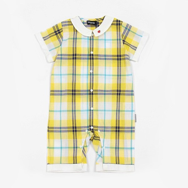 衿付きチェック半袖カバーオール
