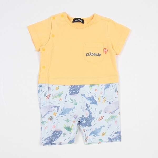 海のいきもの柄半袖カバーオール