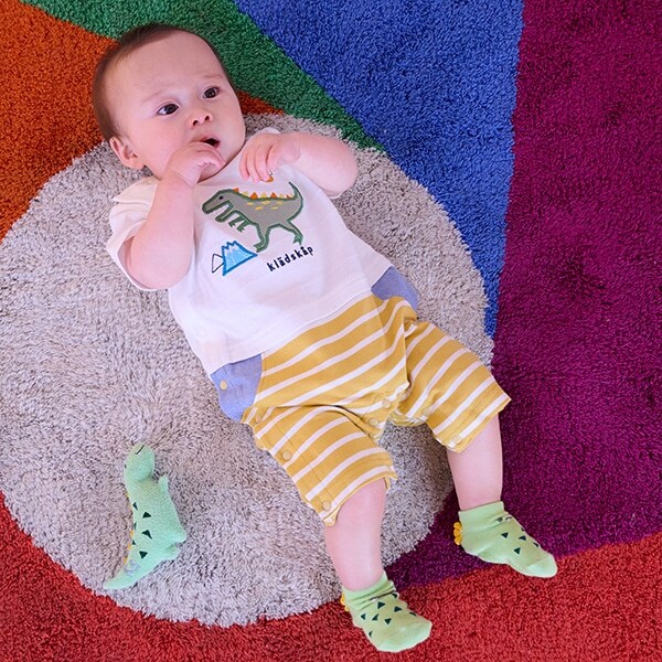 恐竜アップリケ半袖カバーオール