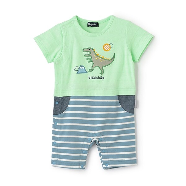 恐竜アップリケ半袖カバーオール