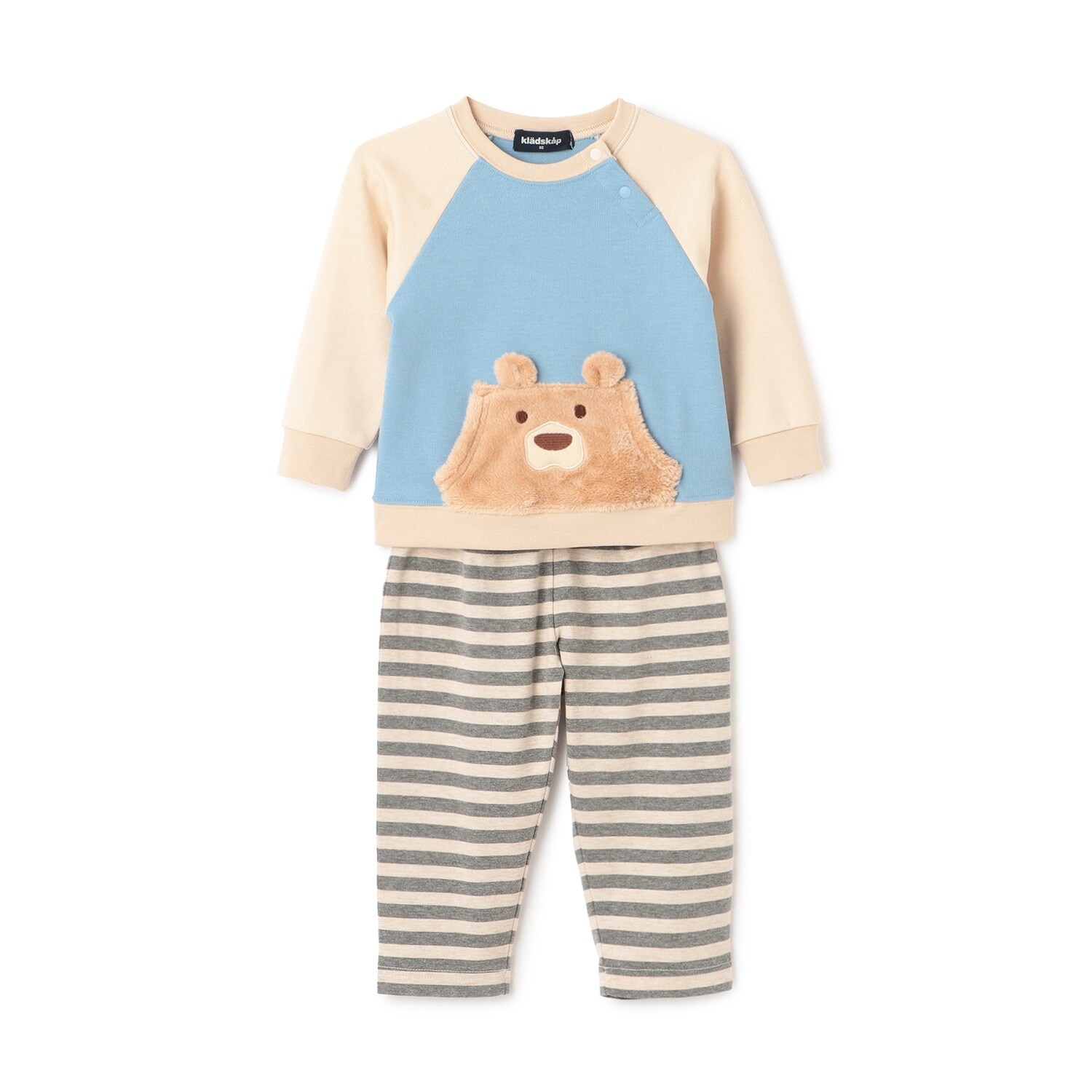 クマ長袖Tシャツ×ボーダーパンツセット