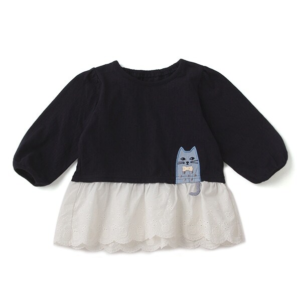 裾フリルレースひょっこりネコさんチュニック