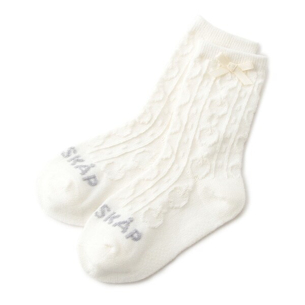 リボンつきリンゴ編みクルーソックス