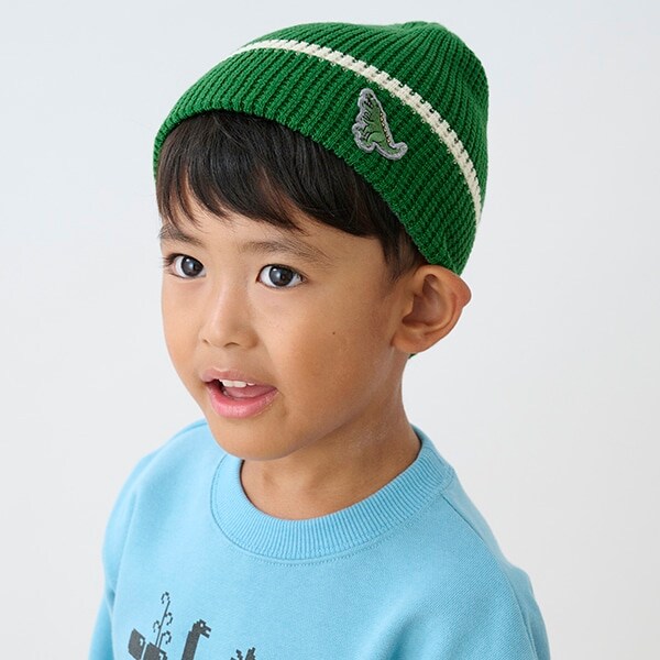 恐竜アップリケリバーシブルニット帽