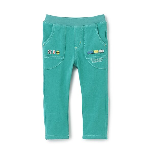 電車刺しゅうロング丈ストレートパンツ