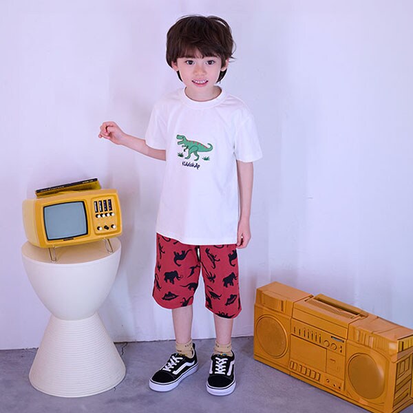 恐竜アップリケ半袖Tシャツセットアップ