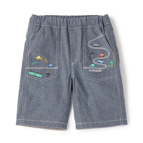 【人気商品のため再入荷】乗り物刺しゅう5分丈パンツ
