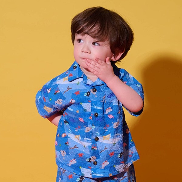 深海柄オーバーサイズ半袖開衿シャツ