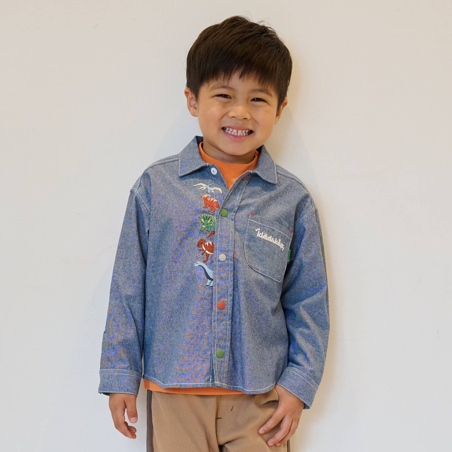 恐竜ヒョッコリ刺しゅう長袖シャツ