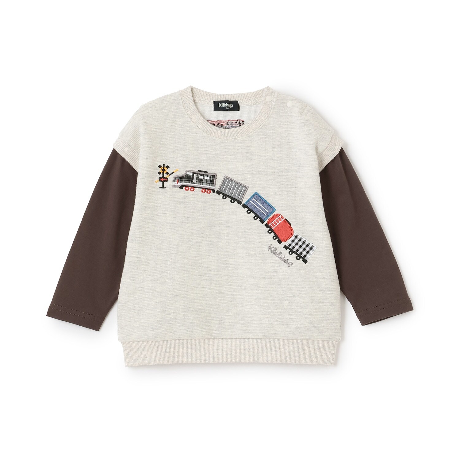 電車アップリケベストレイヤード風プルオーバー