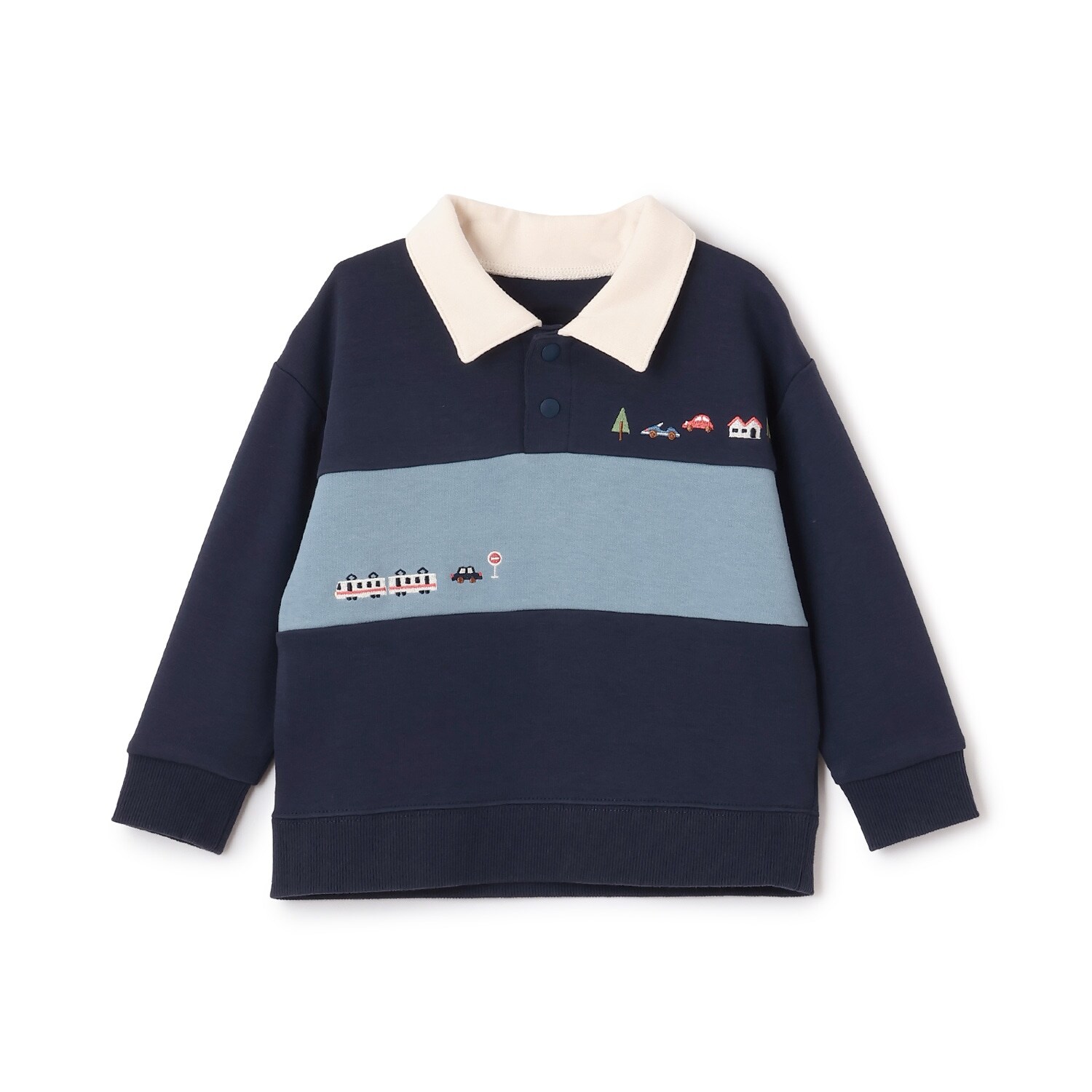 乗り物刺しゅうポロスウェット