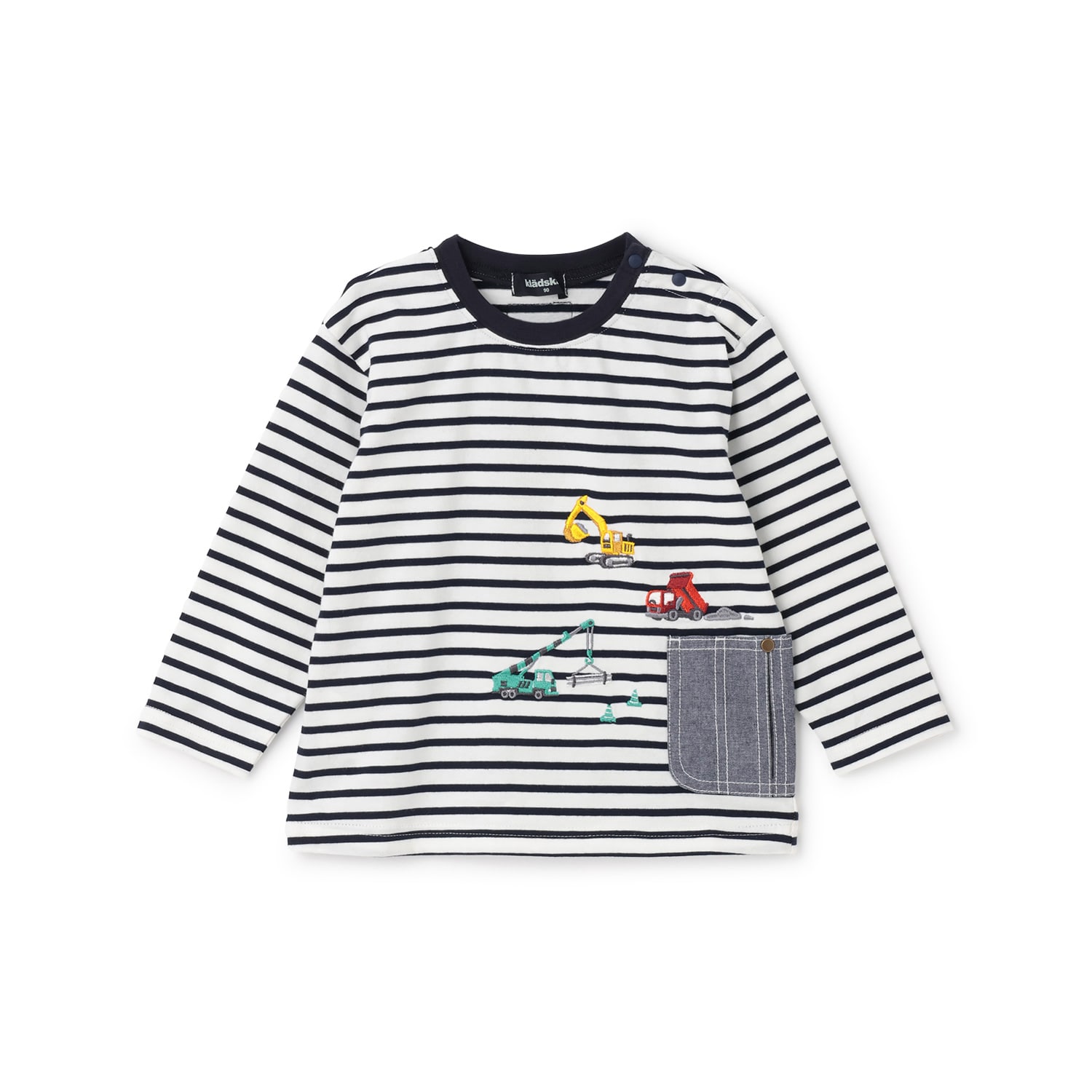 ポケットから働く車ボーダー長袖Tシャツ