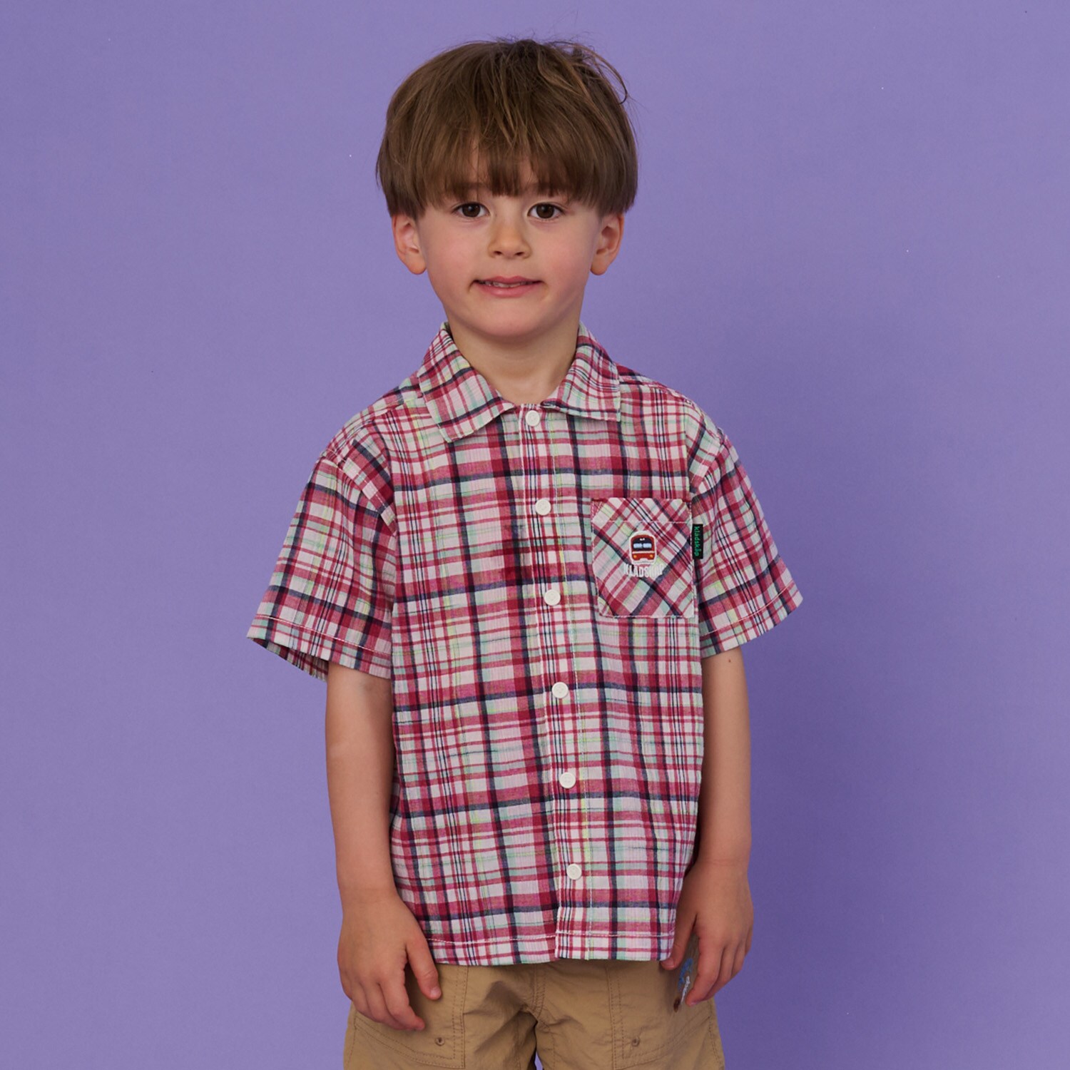 電車ワンポイントチェック半袖シャツ