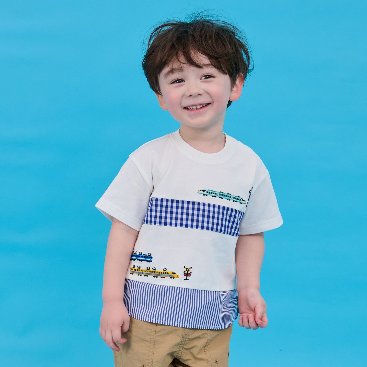 電車刺しゅう切替半袖Tシャツ