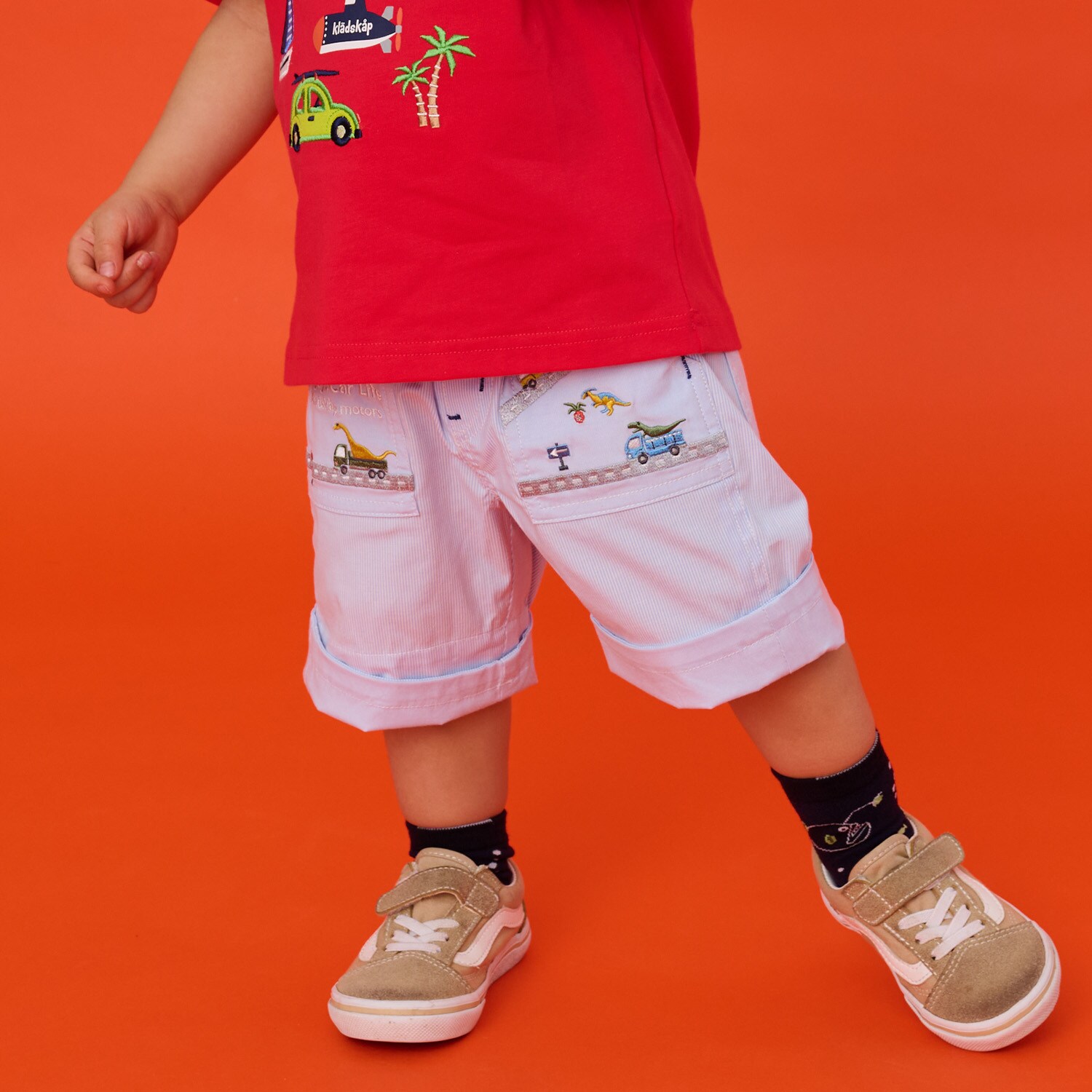 乗り物刺しゅう5分丈パンツ