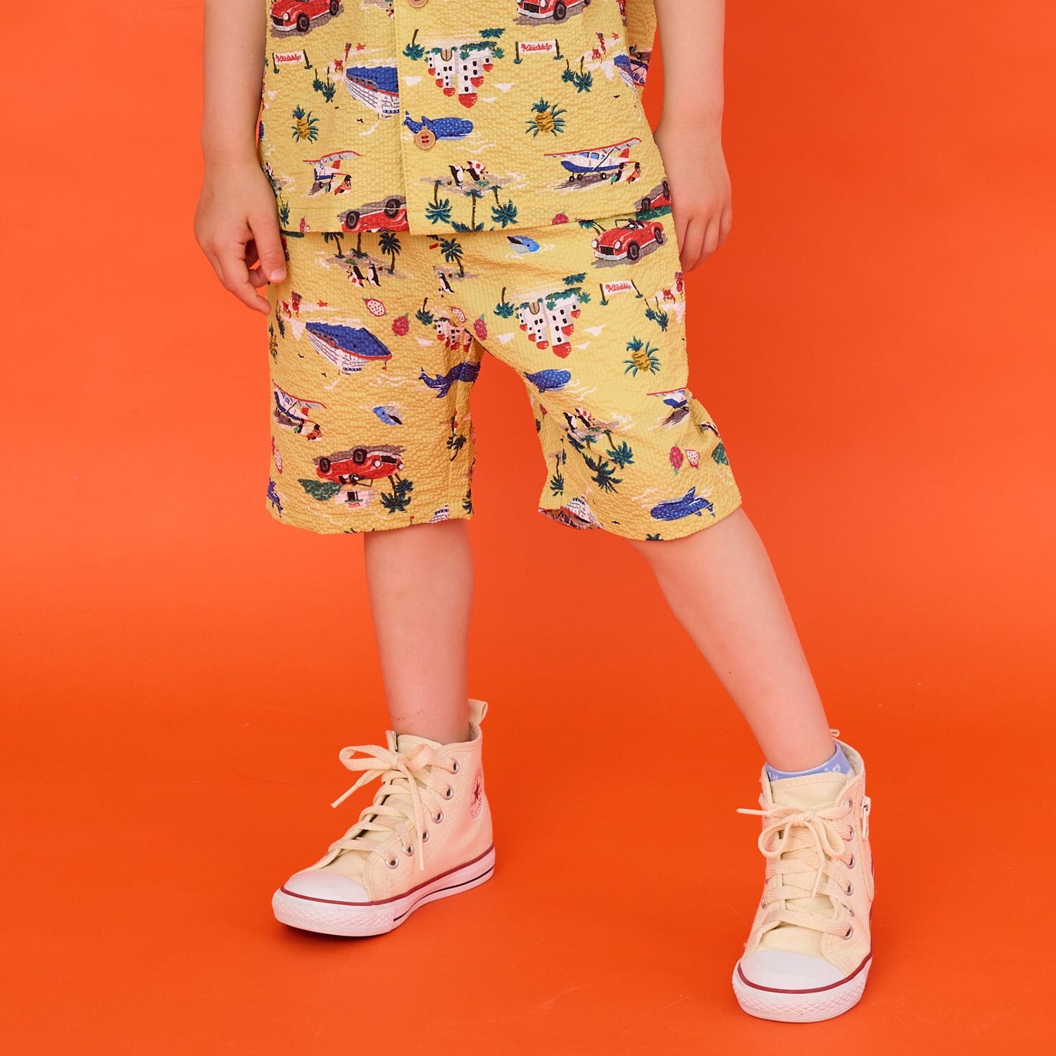 乗り物総柄5分丈シェフパンツ