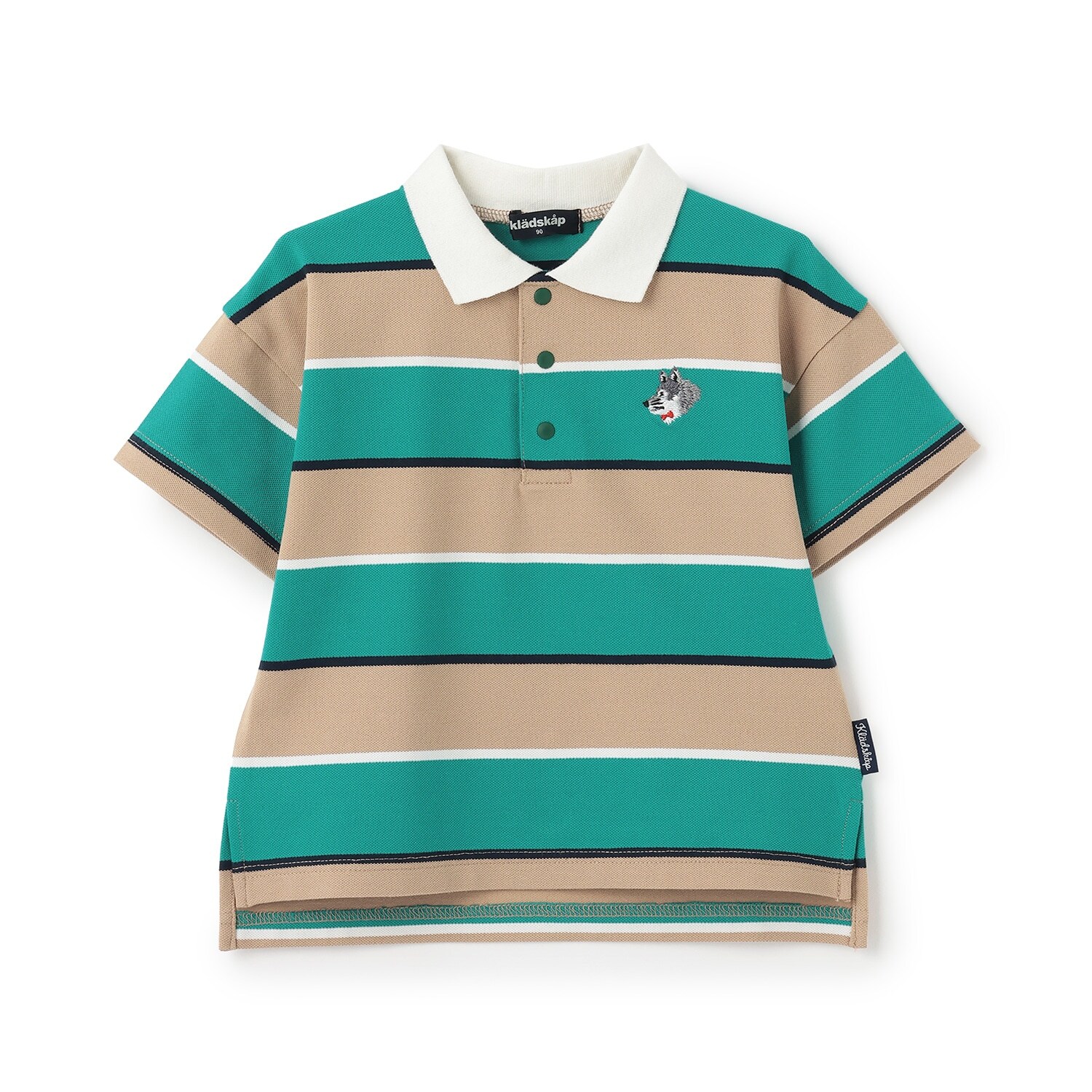 オオカミワンポイントボーダー半袖ポロシャツ