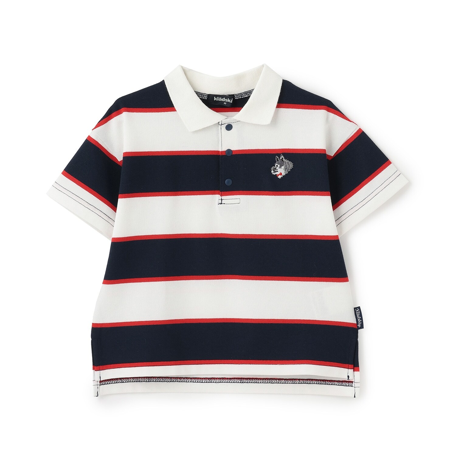 オオカミワンポイントボーダー半袖ポロシャツ