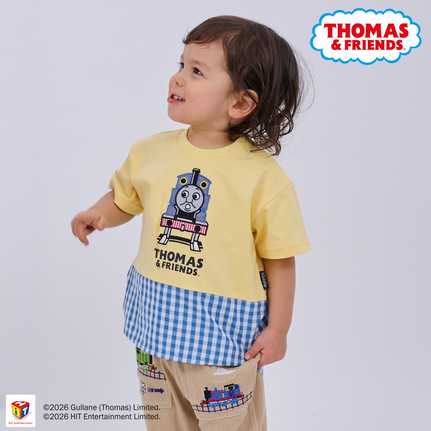 【トーマス】チェック切替半袖Tシャツ