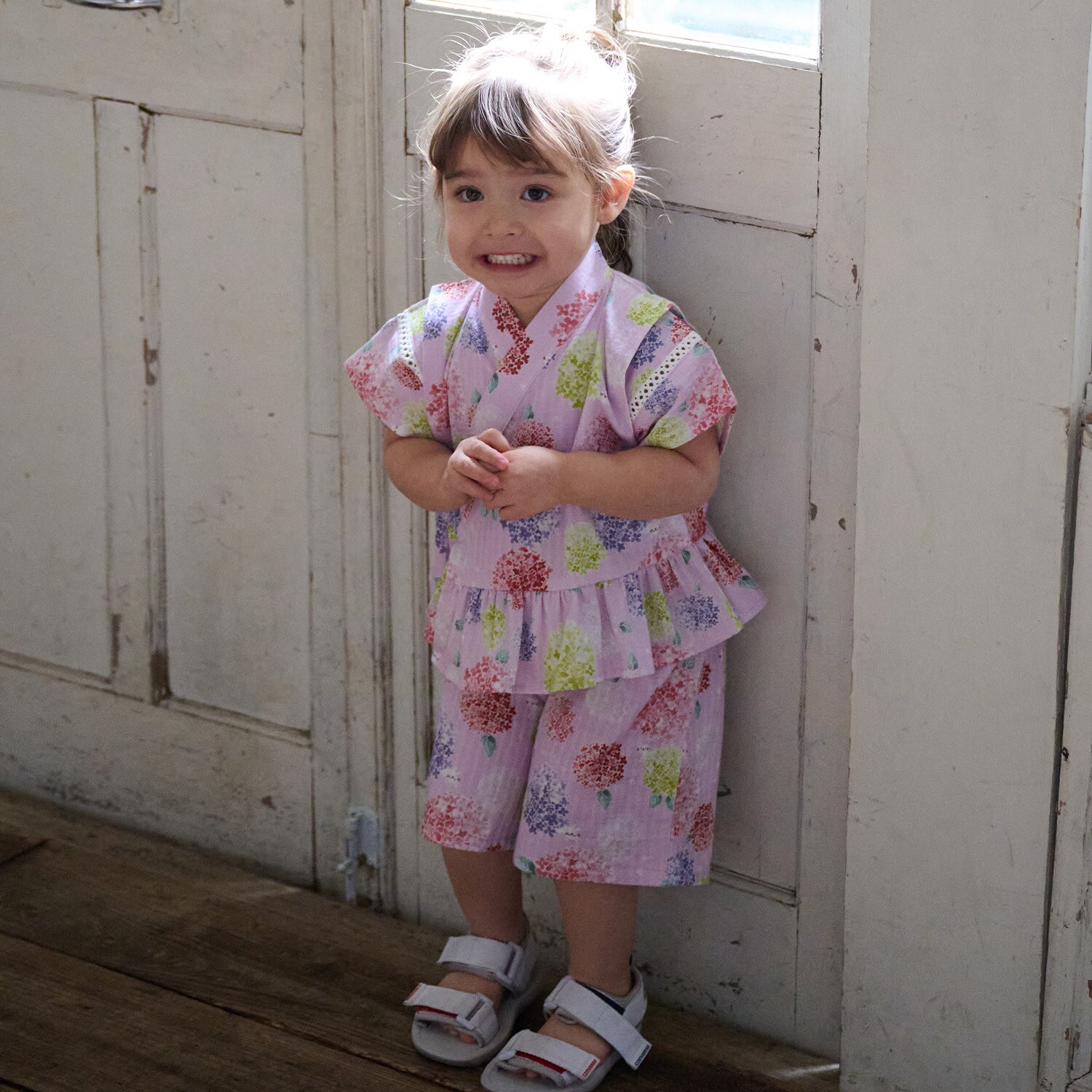 紫陽花柄ペプラム甚平