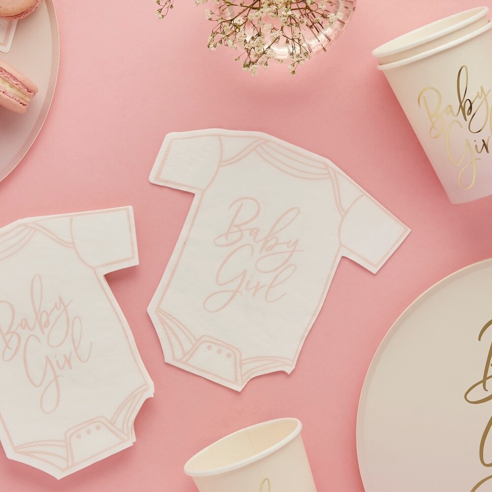 【湘南インターナショナル】ピンク 'Baby Girl' ペーパーナプキン 16パック