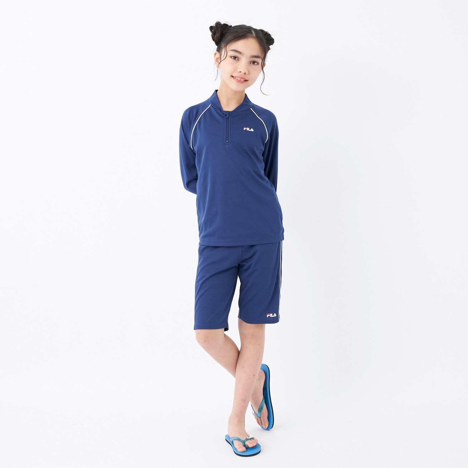 【SWIM】【FILA】ジェンダーレス水着 長袖ハーフZIPセパレートスクール水着