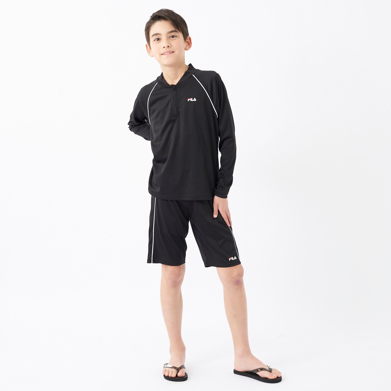 【SWIM】【FILA】ジェンダーレス水着 長袖ハーフZIPセパレートスクール水着