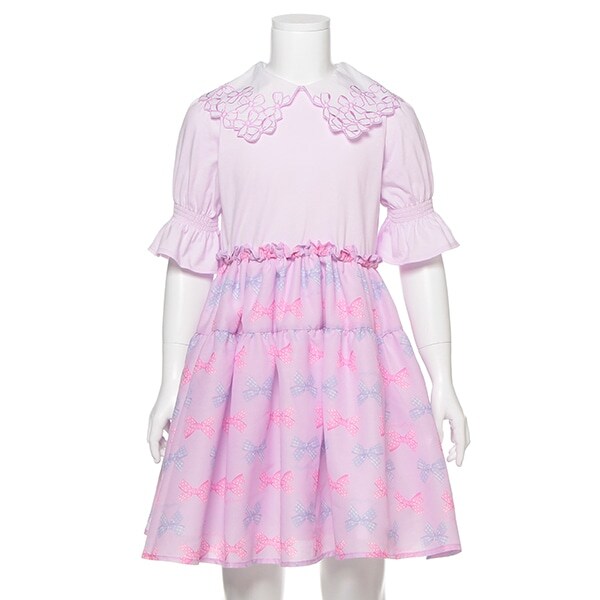 リボン柄ドッキングワンピース