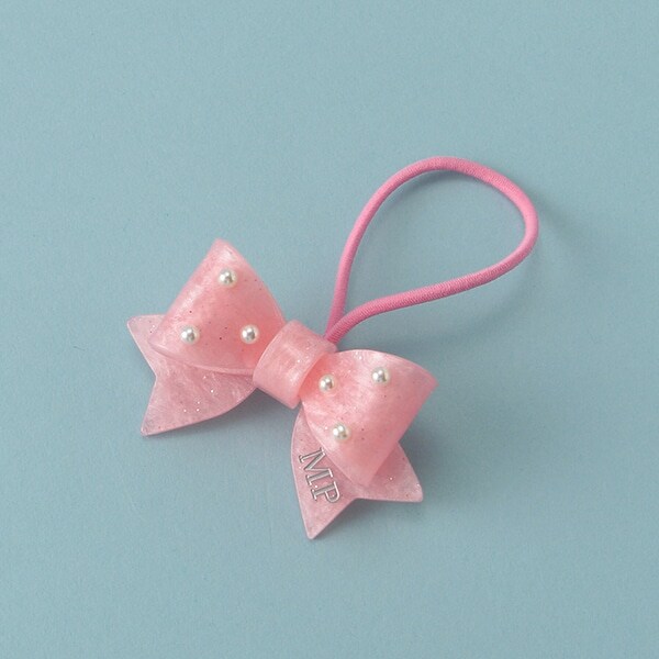 フェイクパールつきキラキラリボンヘアポニー