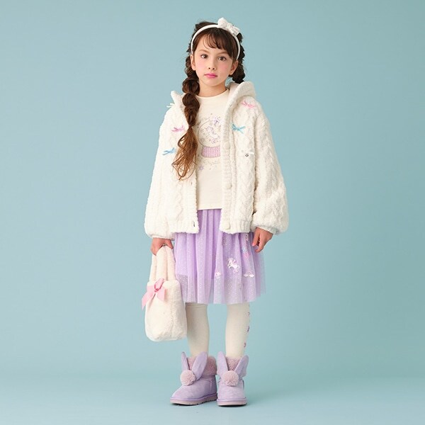 裏ボア リボンつきモールニットブルゾン