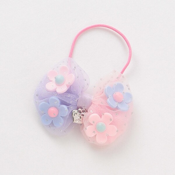 お花モチーフぷっくりリボンヘアポニー