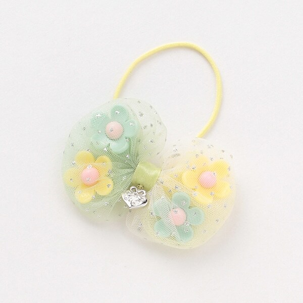 お花モチーフぷっくりリボンヘアポニー