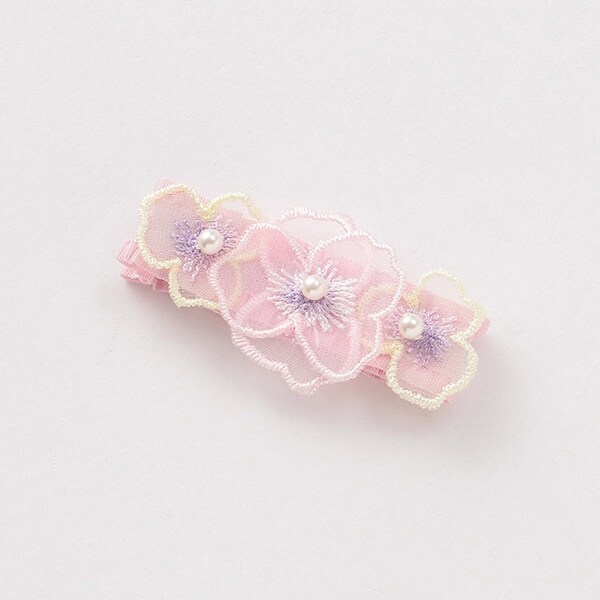 パンジー刺しゅうヘアクリップ