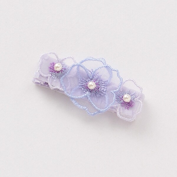 パンジー刺しゅうヘアクリップ