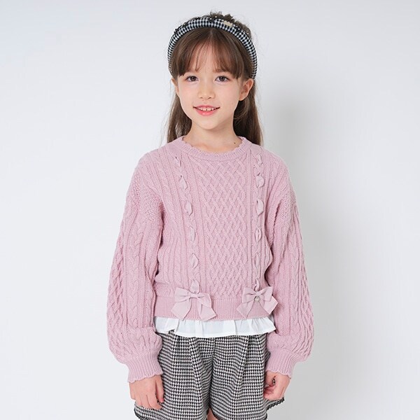 レースアップリボンニットプルオーバー