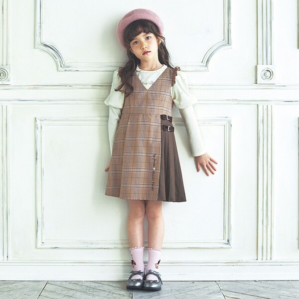 チェックサイドプリーツ　ジャンパースカート