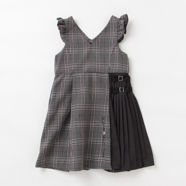チェックサイドプリーツ　ジャンパースカート